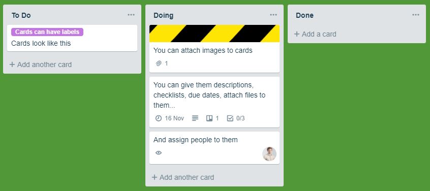 Trello cards and lists are very flexible