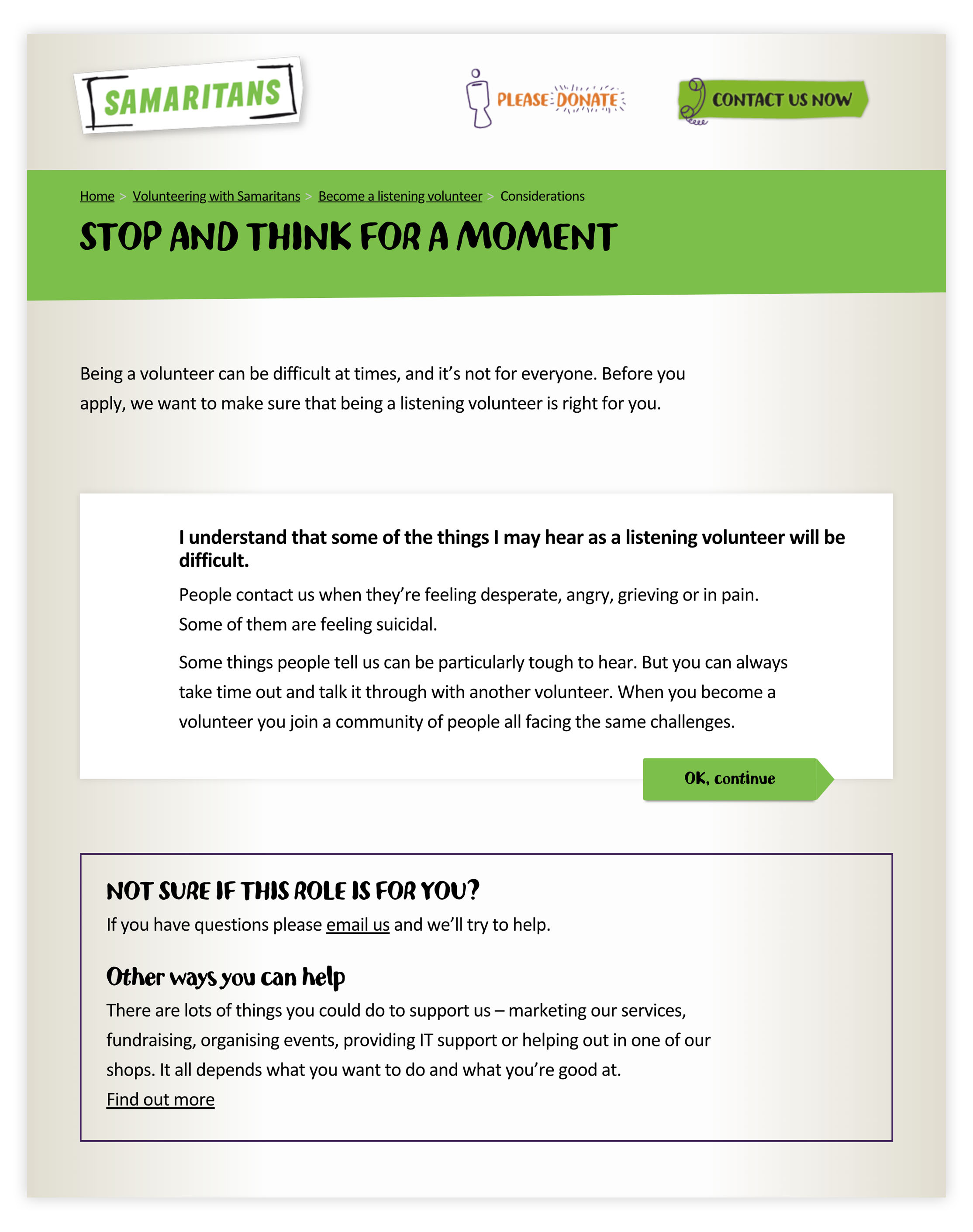 The test design for the stop and think page